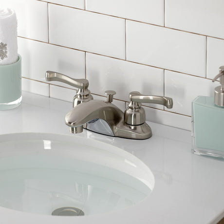 Magellan KB628FL Two-Handle 3-Hole Deck Mount 4" Centerset Bathroom Faucet with Plastic Pop-Up, Brushed Nickel