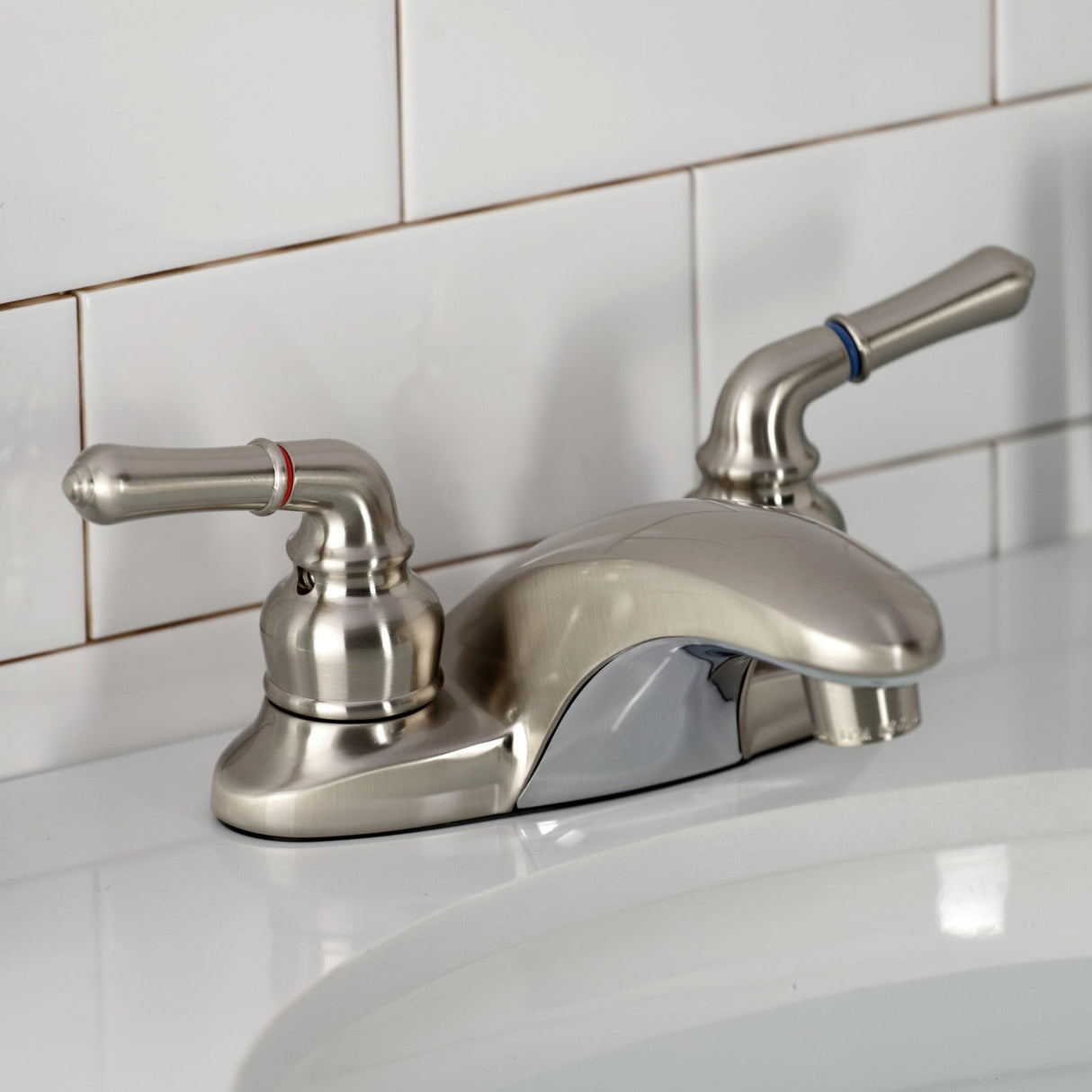 Magellan KB628LP Two-Handle 3-Hole Deck Mount 4" Centerset Bathroom Faucet, Brushed Nickel