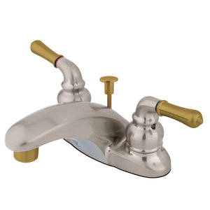 Magellan KB629 Two-Handle 3-Hole Deck Mount 4" Centerset Bathroom Faucet with Plastic Pop-Up, Brushed Nickel/Polished Brass