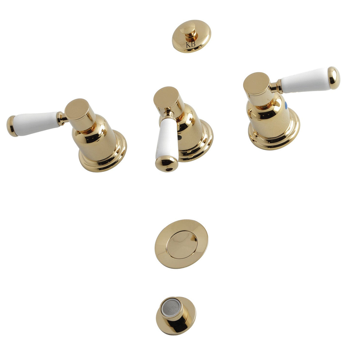 Paris KB6322DPL Three-Handle Vertical Spray Bidet Faucet with Brass Pop-Up, Polished Brass