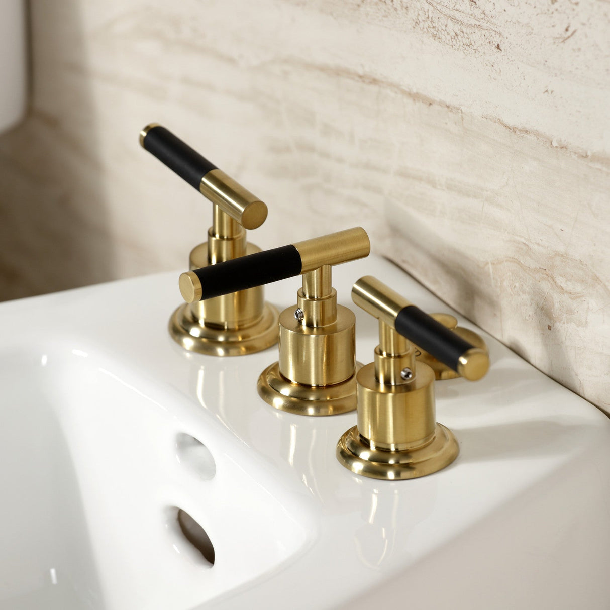 Kaiser KB6327CKL Three-Handle Vertical Spray Bidet Faucet with Brass Pop-Up, Brushed Brass