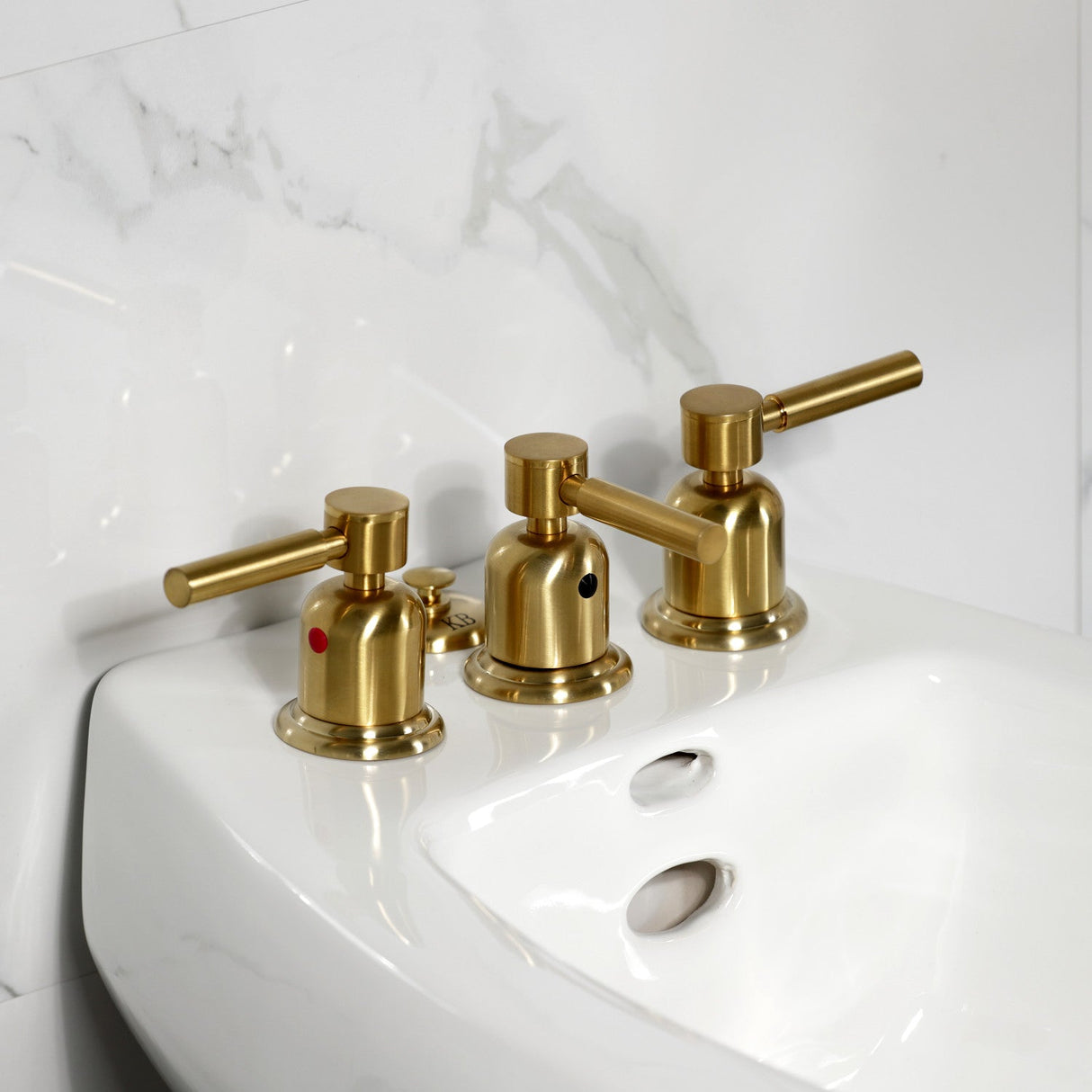Concord KB6327DL Three-Handle Vertical Spray Bidet Faucet with Brass Pop-Up, Brushed Brass