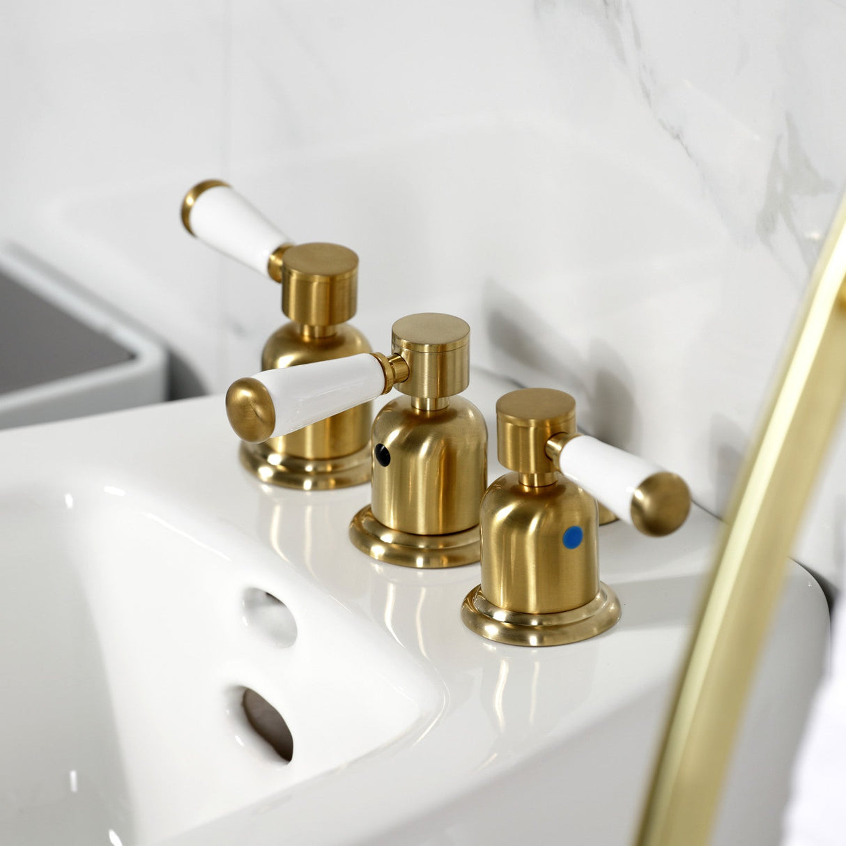 Paris KB6327DPL Three-Handle Vertical Spray Bidet Faucet with Brass Pop-Up, Brushed Brass