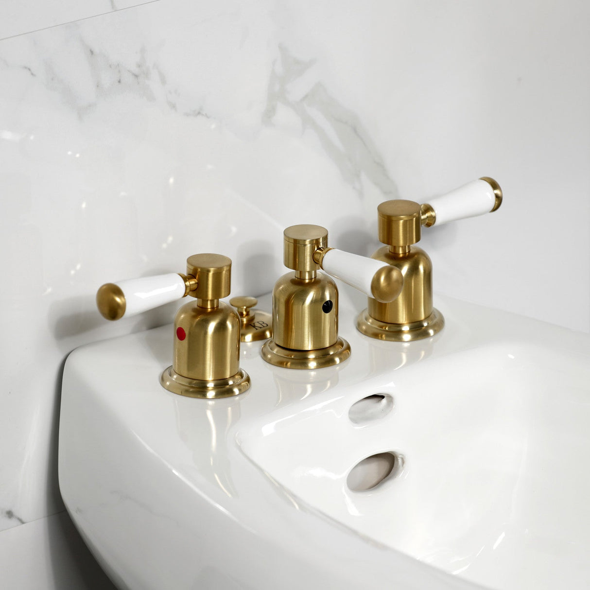 Paris KB6327DPL Three-Handle Vertical Spray Bidet Faucet with Brass Pop-Up, Brushed Brass