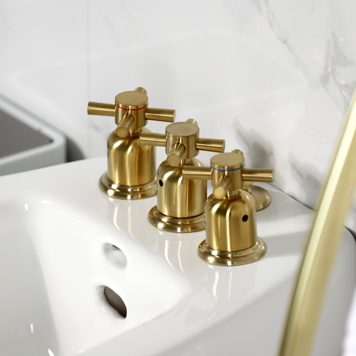 Concord KB6327DX Three-Handle Vertical Spray Bidet Faucet with Brass Pop-Up, Brushed Brass