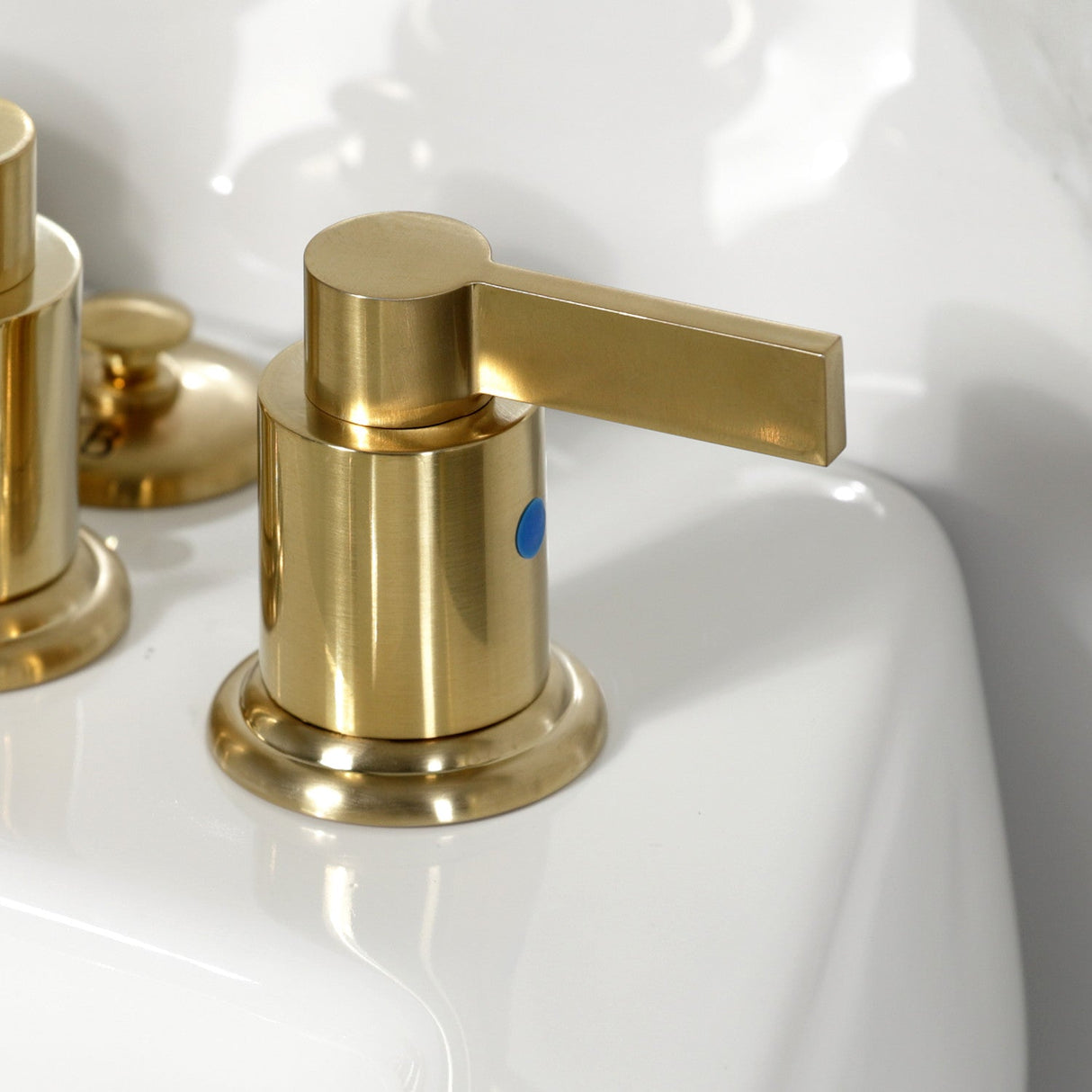 NuvoFusion KB6327NDL Three-Handle Vertical Spray Bidet Faucet with Brass Pop-Up, Brushed Brass