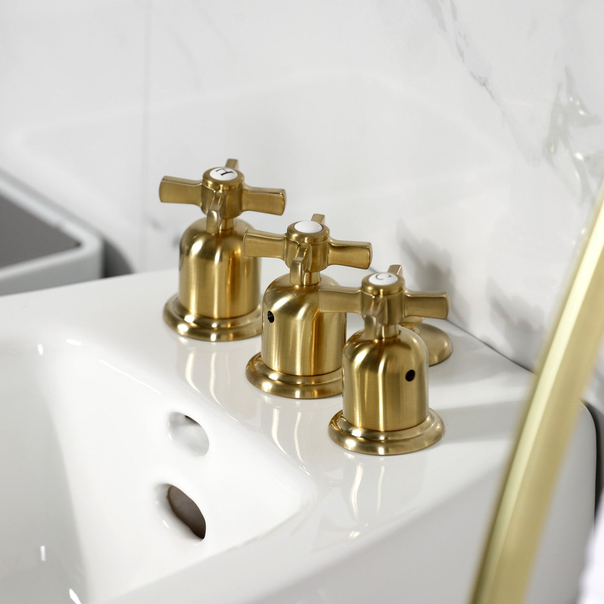 Millennium KB6327ZX Three-Handle Vertical Spray Bidet Faucet with Brass Pop-Up, Brushed Brass