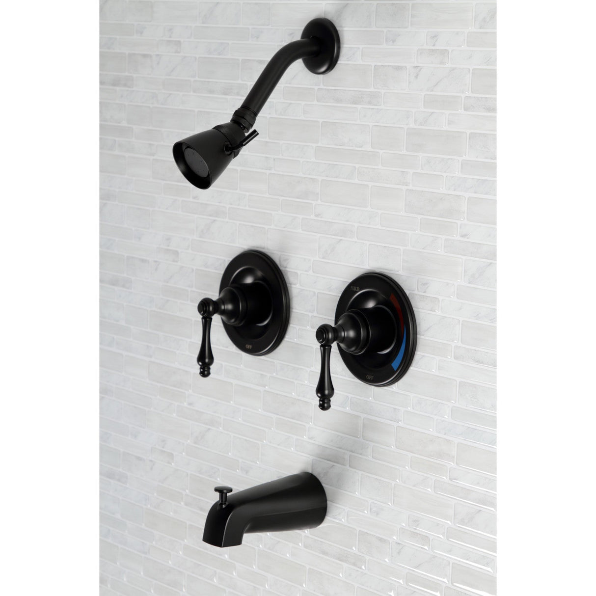 Vintage KB660AL Two-Handle 4-Hole Wall Mount Tub and Shower Faucet, Matte Black
