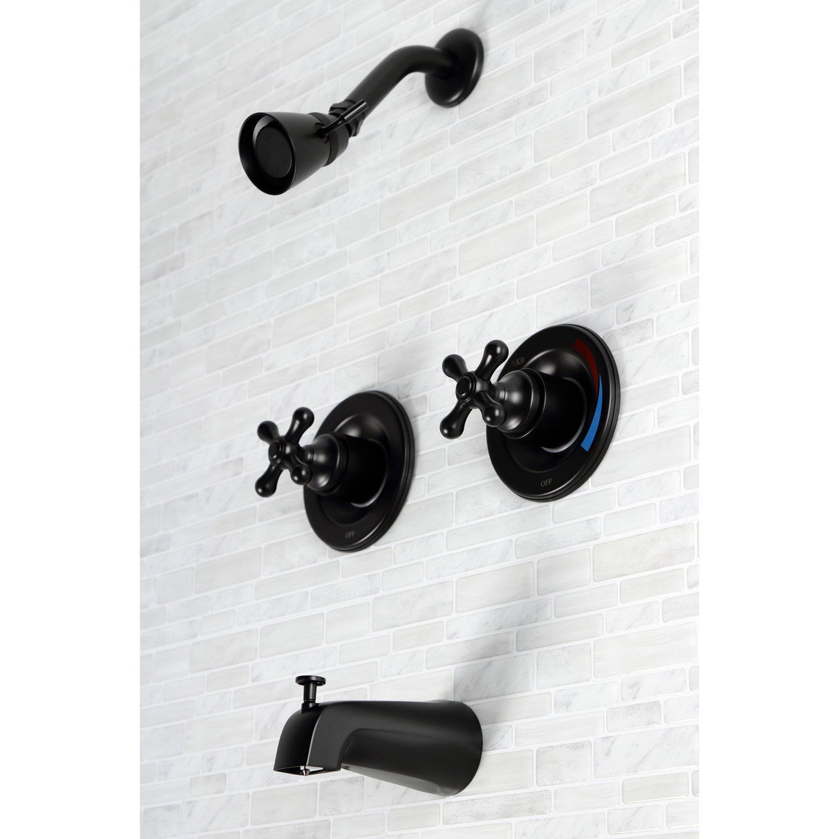 Vintage KB660AX Two-Handle 4-Hole Wall Mount Tub and Shower Faucet, Matte Black