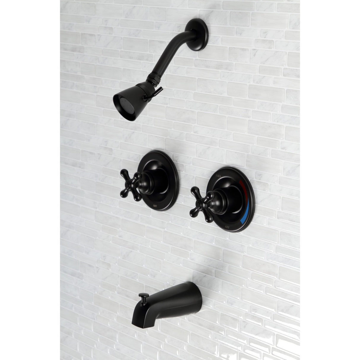 Vintage KB660AX Two-Handle 4-Hole Wall Mount Tub and Shower Faucet, Matte Black
