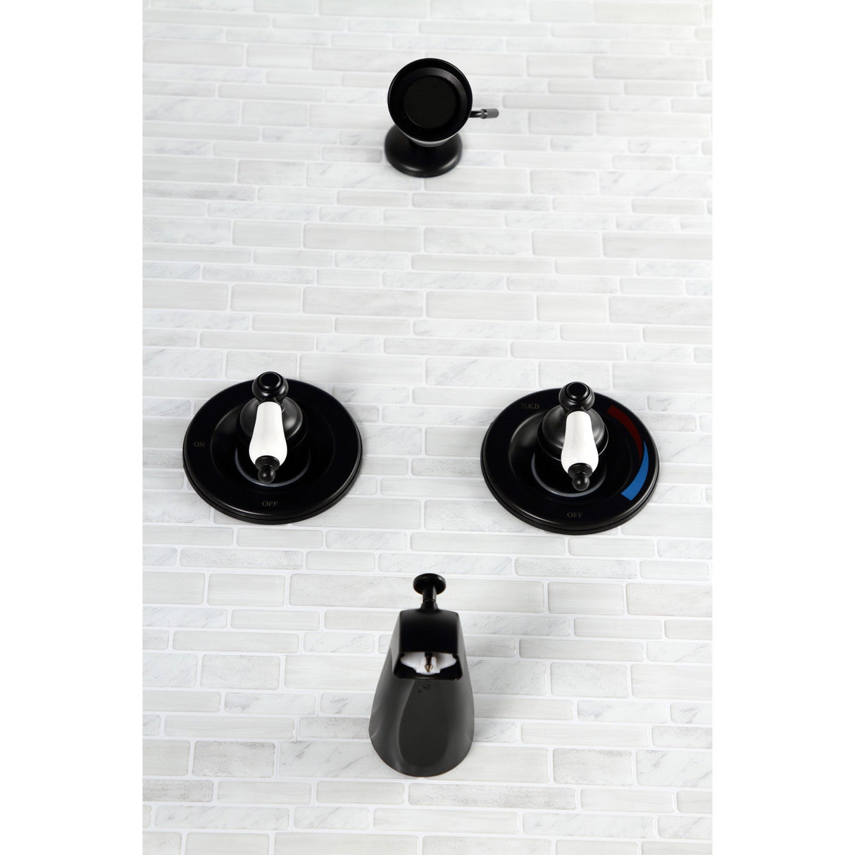 Vintage KB660PL Two-Handle 4-Hole Wall Mount Tub and Shower Faucet, Matte Black