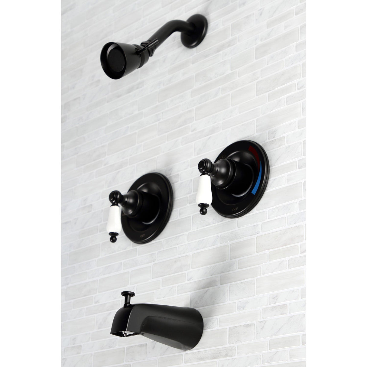 Vintage KB660PL Two-Handle 4-Hole Wall Mount Tub and Shower Faucet, Matte Black