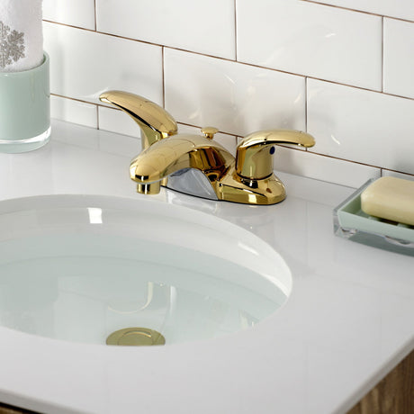 Legacy KB6622LL Two-Handle 3-Hole Deck Mount 4" Centerset Bathroom Faucet with Plastic Pop-Up, Polished Brass