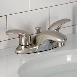 Legacy KB6628LL Two-Handle 3-Hole Deck Mount 4" Centerset Bathroom Faucet with Plastic Pop-Up, Brushed Nickel