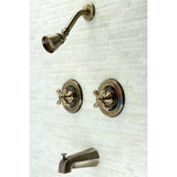 Vintage KB663AX Two-Handle 4-Hole Wall Mount Tub and Shower Faucet, Antique Brass