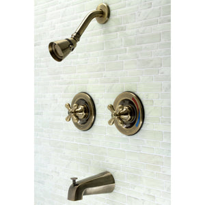 Vintage KB663AX Two-Handle 4-Hole Wall Mount Tub and Shower Faucet, Antique Brass