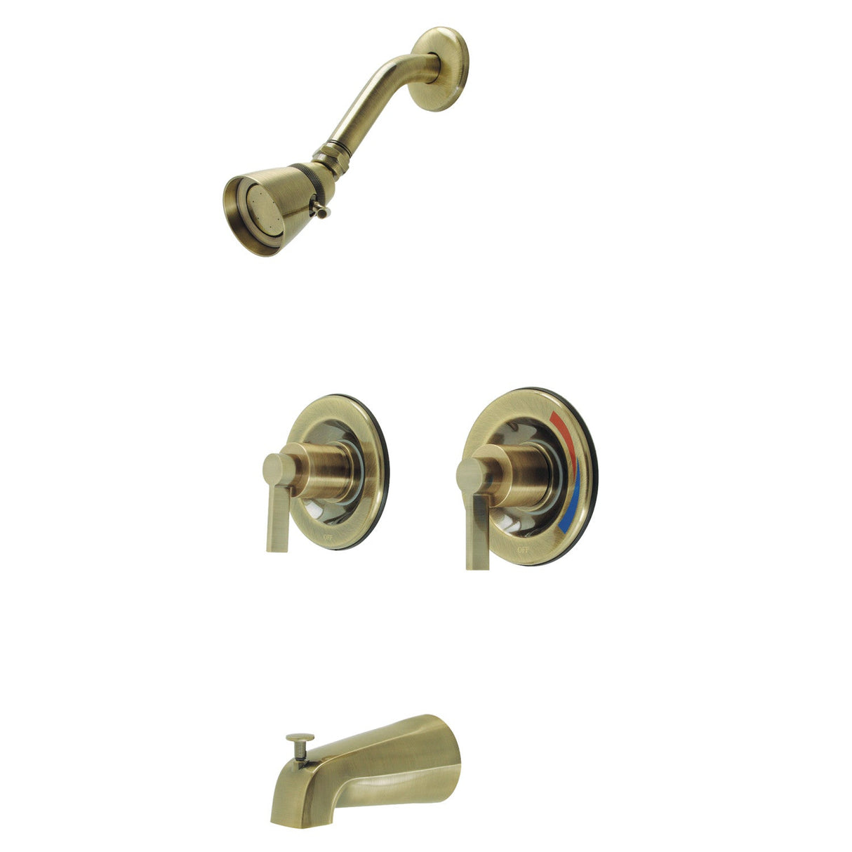 NuvoFusion KB663NDL Two-Handle Wall Mount Tub and Shower Faucet, Antique Brass