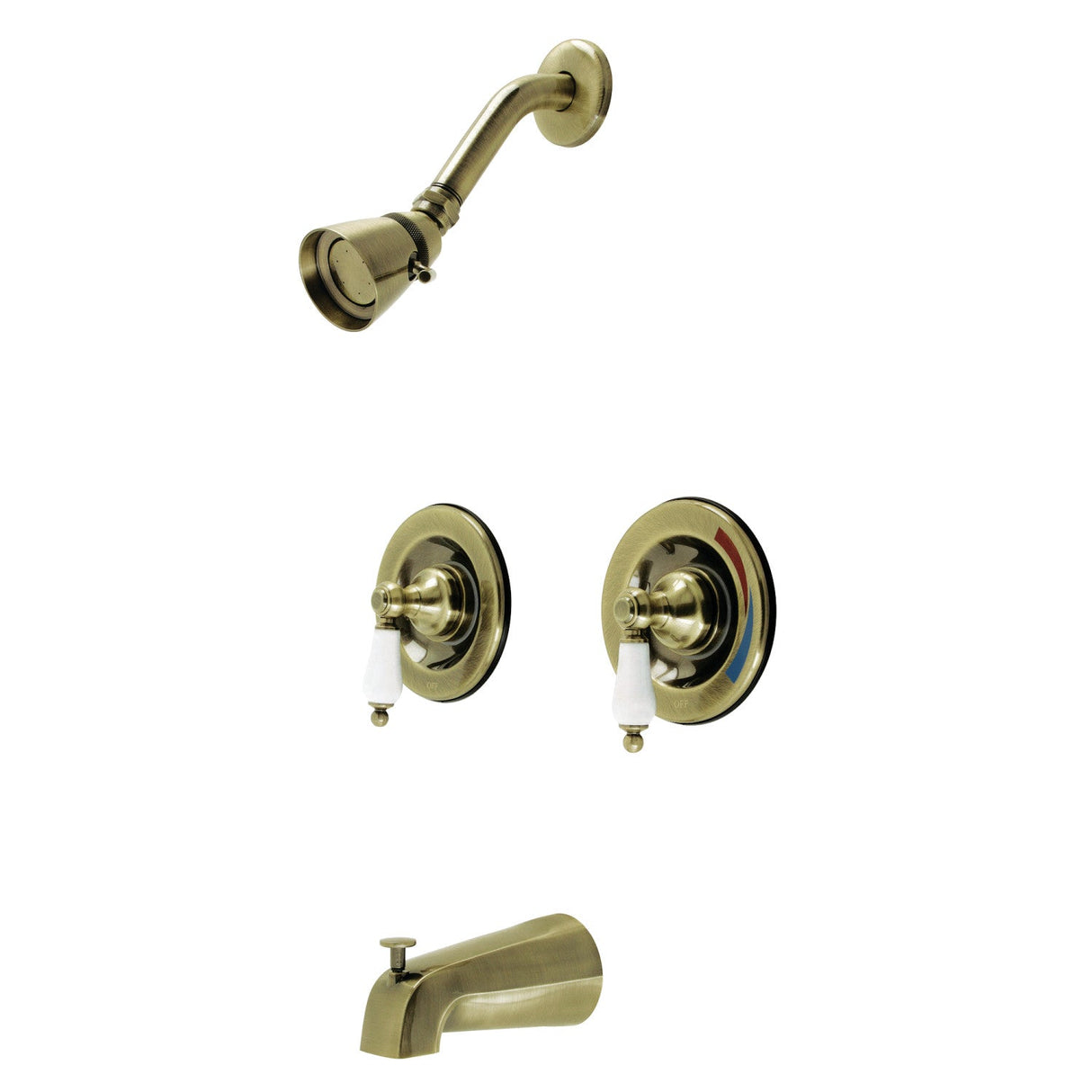 Vintage KB663PL Two-Handle 4-Hole Wall Mount Tub and Shower Faucet, Antique Brass