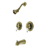 Vintage KB663PL Two-Handle 4-Hole Wall Mount Tub and Shower Faucet, Antique Brass