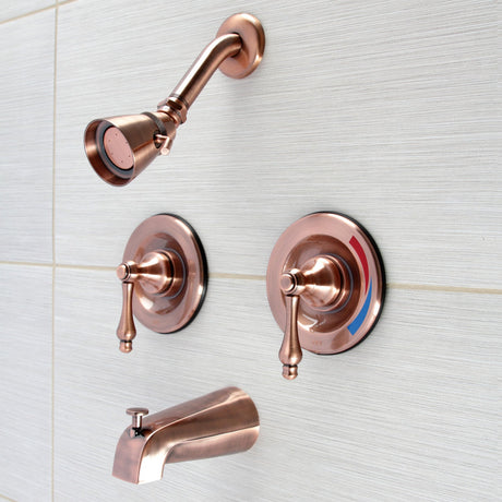 Vintage KB666ALAC Two-Handle 4-Hole Wall Mount Tub and Shower Faucet, Antique Copper