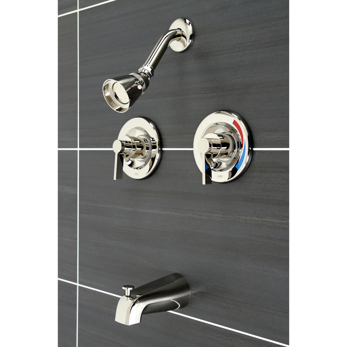 NuvoFusion KB666NDL Two-Handle Wall Mount Tub and Shower Faucet, Polished Nickel