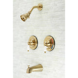 Vintage KB667PL Two-Handle 4-Hole Wall Mount Tub and Shower Faucet, Brushed Brass