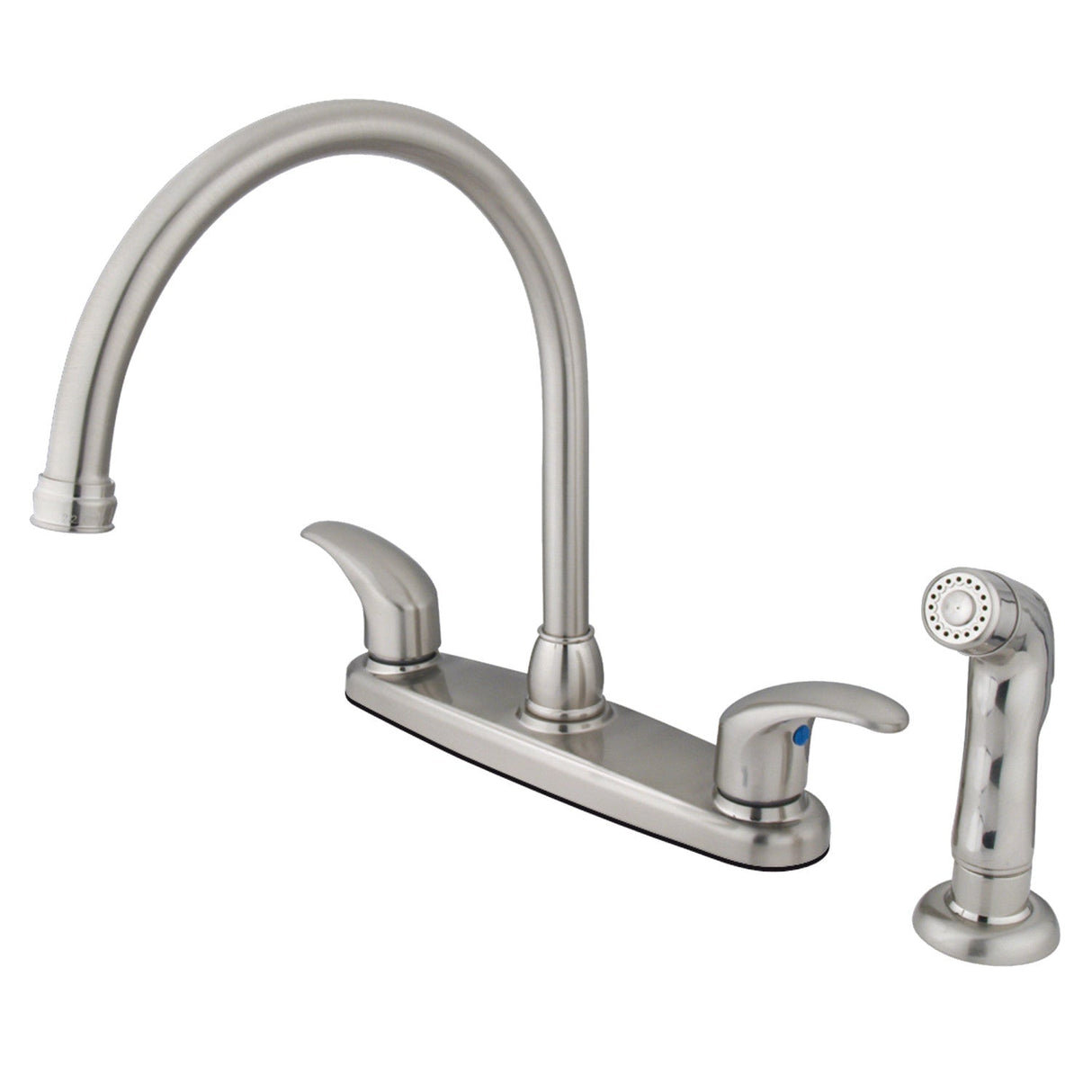 KB6798LLSP Two-Handle 4-Hole Deck Mount 8" Centerset Kitchen Faucet with Side Sprayer, Brushed Nickel