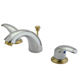 Legacy KB6954LL Two-Handle 3-Hole Deck Mount Mini-Widespread Bathroom Faucet with Plastic Pop-Up, Polished Chrome/Polished Brass