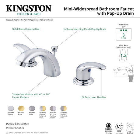 Legacy KB6959LL Two-Handle 3-Hole Deck Mount Mini-Widespread Bathroom Faucet with Plastic Pop-Up, Brushed Nickel/Polished Brass