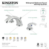Legacy KB6964LL Two-Handle 3-Hole Deck Mount Widespread Bathroom Faucet with Plastic Pop-Up, Polished Chrome/Polished Brass