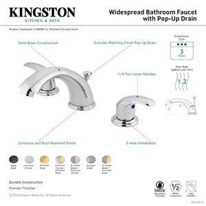 Legacy KB6964LL Two-Handle 3-Hole Deck Mount Widespread Bathroom Faucet with Plastic Pop-Up, Polished Chrome/Polished Brass
