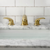Legacy KB6967LL Two-Handle 3-Hole Deck Mount Widespread Bathroom Faucet with Plastic Pop-Up, Brushed Brass