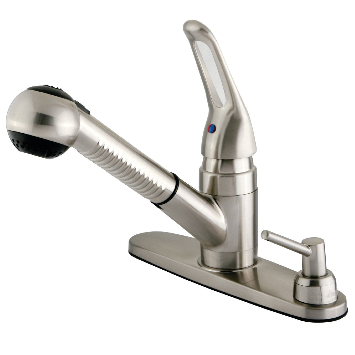 KB708SPDK Single-Handle 3-Hole Deck Mount Pull-Out Sprayer Kitchen Faucet with Soap Dispenser, Brushed Nickel