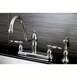 Templeton KB7111TLBS Two-Handle 4-Hole Deck Mount 8" Centerset Kitchen Faucet with Side Sprayer, Polished Chrome