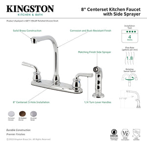 Restoration KB711RXLSP Two-Handle 4-Hole Deck Mount 8" Centerset Kitchen Faucet with Side Sprayer, Polished Chrome