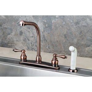 Victorian KB716AL Two-Handle 4-Hole Deck Mount 8" Centerset Kitchen Faucet with Side Sprayer, Antique Copper