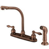 Victorian KB716ALSP Two-Handle 4-Hole Deck Mount 8" Centerset Kitchen Faucet with Side Sprayer, Antique Copper