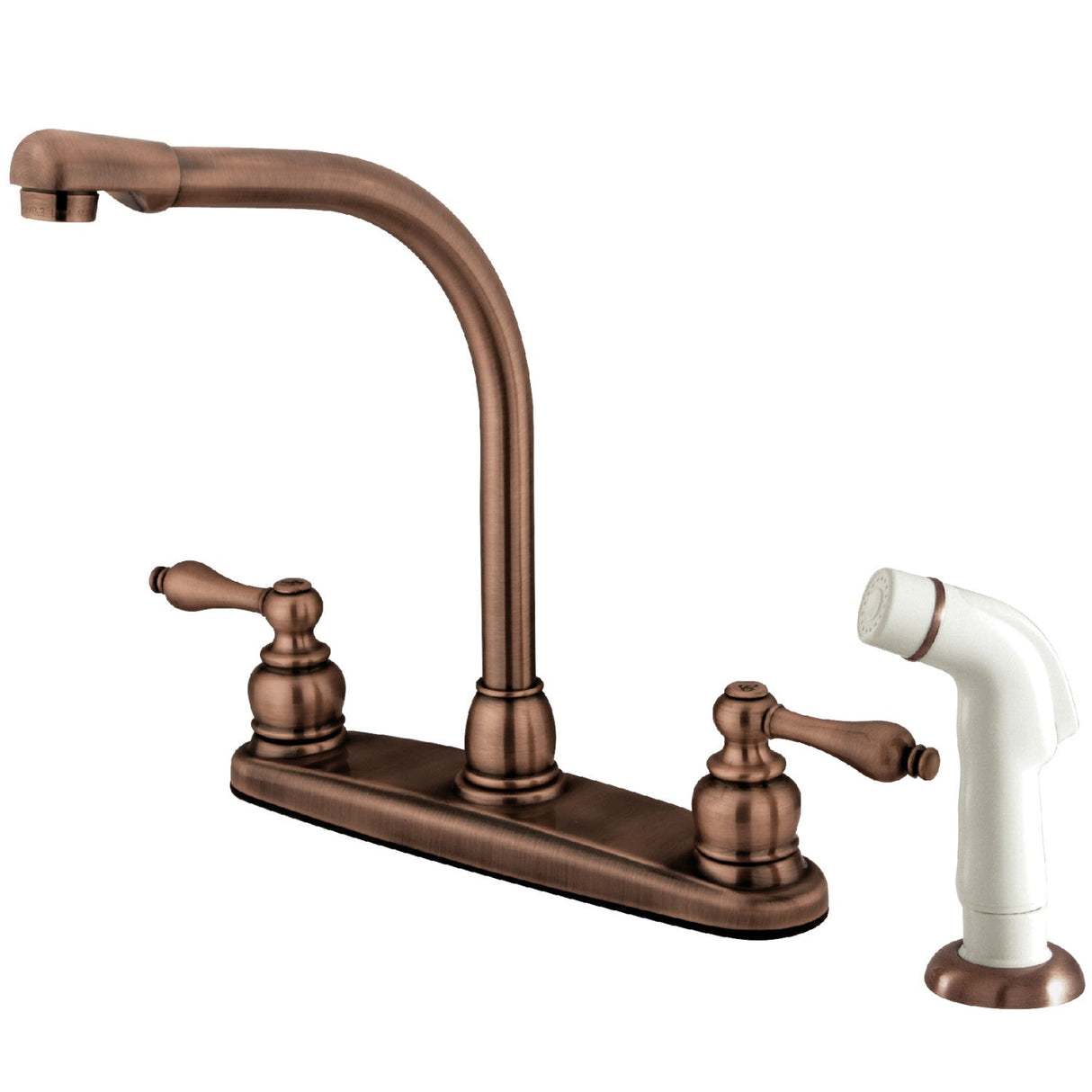 Victorian KB716AL Two-Handle 4-Hole Deck Mount 8" Centerset Kitchen Faucet with Side Sprayer, Antique Copper