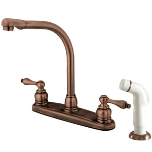 Victorian KB716AL Two-Handle 4-Hole Deck Mount 8" Centerset Kitchen Faucet with Side Sprayer, Antique Copper