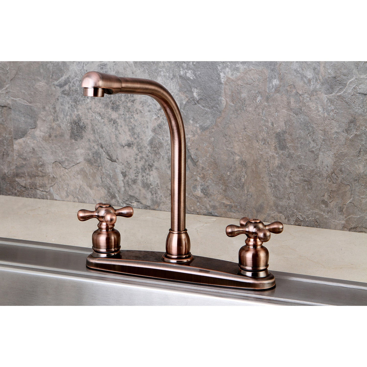 Victorian KB716AXLS Two-Handle 3-Hole Deck Mount 8" Centerset Kitchen Faucet, Antique Copper