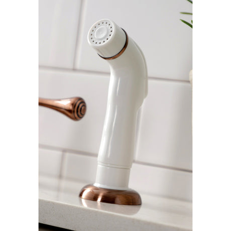 KB716BL Two-Handle 4-Hole Deck Mount 8" Centerset Kitchen Faucet with Side Sprayer, Antique Copper