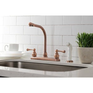 KB716BL Two-Handle 4-Hole Deck Mount 8" Centerset Kitchen Faucet with Side Sprayer, Antique Copper