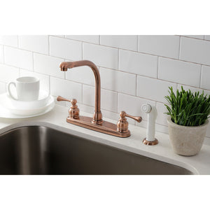 KB716BL Two-Handle 4-Hole Deck Mount 8" Centerset Kitchen Faucet with Side Sprayer, Antique Copper