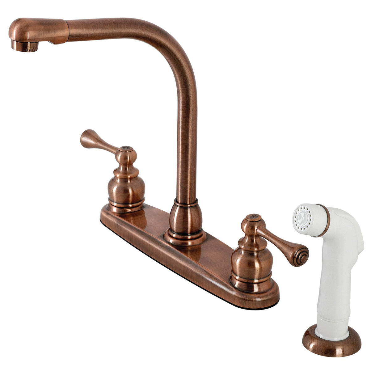 KB716BL Two-Handle 4-Hole Deck Mount 8" Centerset Kitchen Faucet with Side Sprayer, Antique Copper