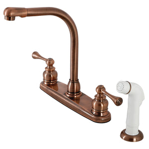 KB716BL Two-Handle 4-Hole Deck Mount 8" Centerset Kitchen Faucet with Side Sprayer, Antique Copper