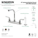 Restoration KB718RXL Two-Handle 4-Hole Deck Mount 8" Centerset Kitchen Faucet with White Sprayer, Brushed Nickel