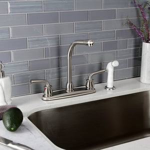 Restoration KB718RXL Two-Handle 4-Hole Deck Mount 8" Centerset Kitchen Faucet with White Sprayer, Brushed Nickel