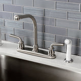 Restoration KB718RXL Two-Handle 4-Hole Deck Mount 8" Centerset Kitchen Faucet with White Sprayer, Brushed Nickel