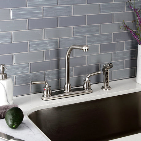 Restoration KB718RXLSP Two-Handle 4-Hole Deck Mount 8" Centerset Kitchen Faucet with Side Sprayer, Brushed Nickel