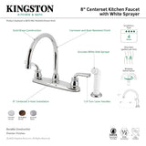 Restoration KB721RXL Two-Handle 4-Hole Deck Mount 8" Centerset Kitchen Faucet with White Sprayer, Polished Chrome